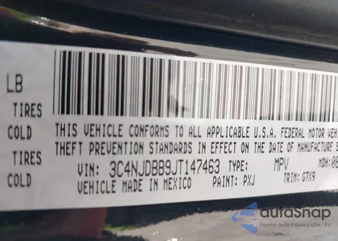 2018 Jeep Compass Latitude 4X4 z USA, uszkodzony, nr VIN 3C4NJDBB9JT147463